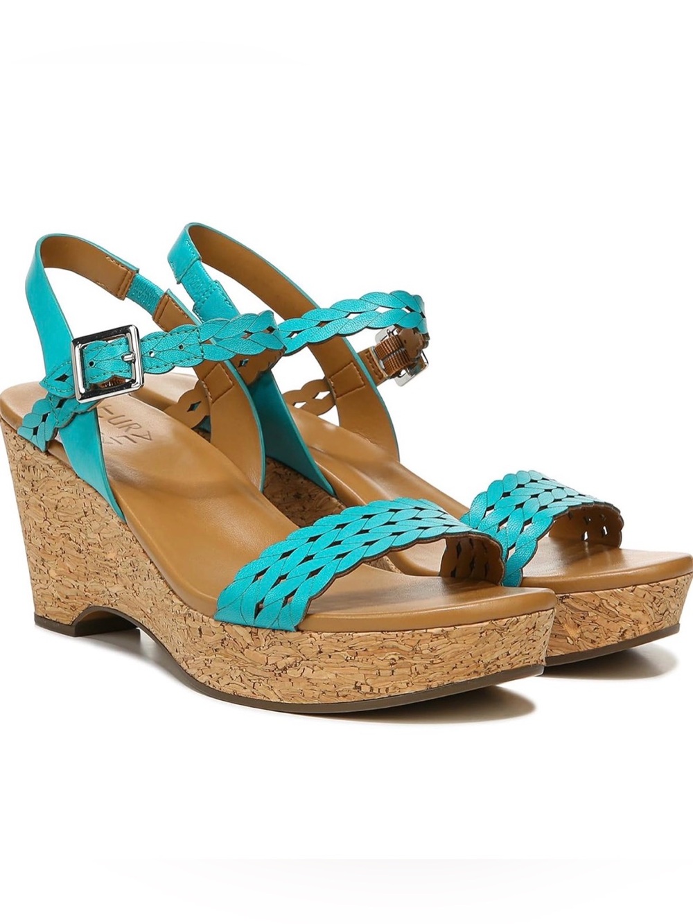 Turquoise Braided Cork Wedge Sandals